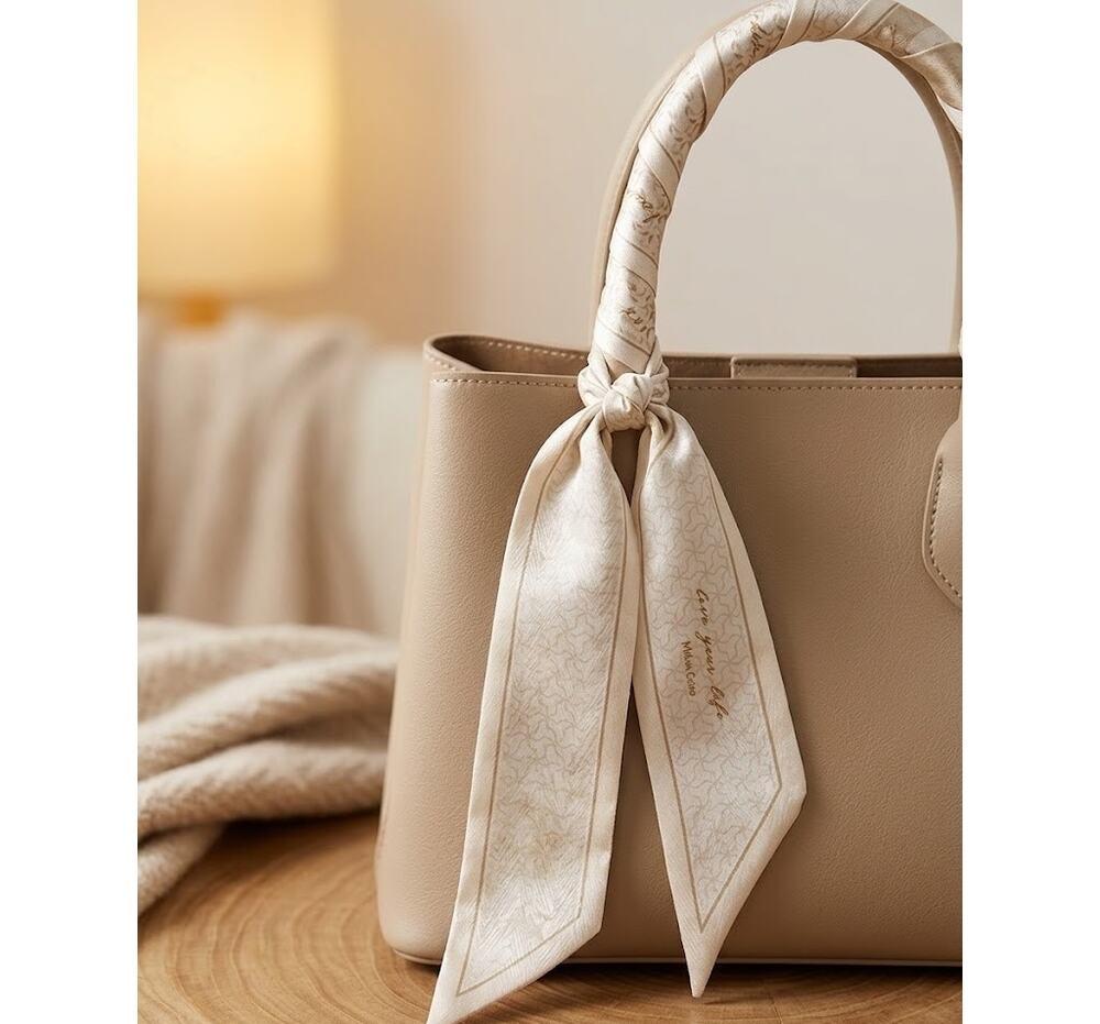 Floral Skinny Ribbon Scarf, Cream/Tan